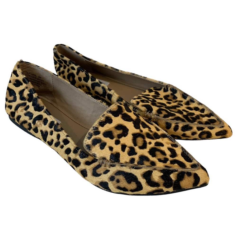 Steve Madden NWOT Featherl Leopard Calf Hair Pointed Toe Flats Women's sz 8